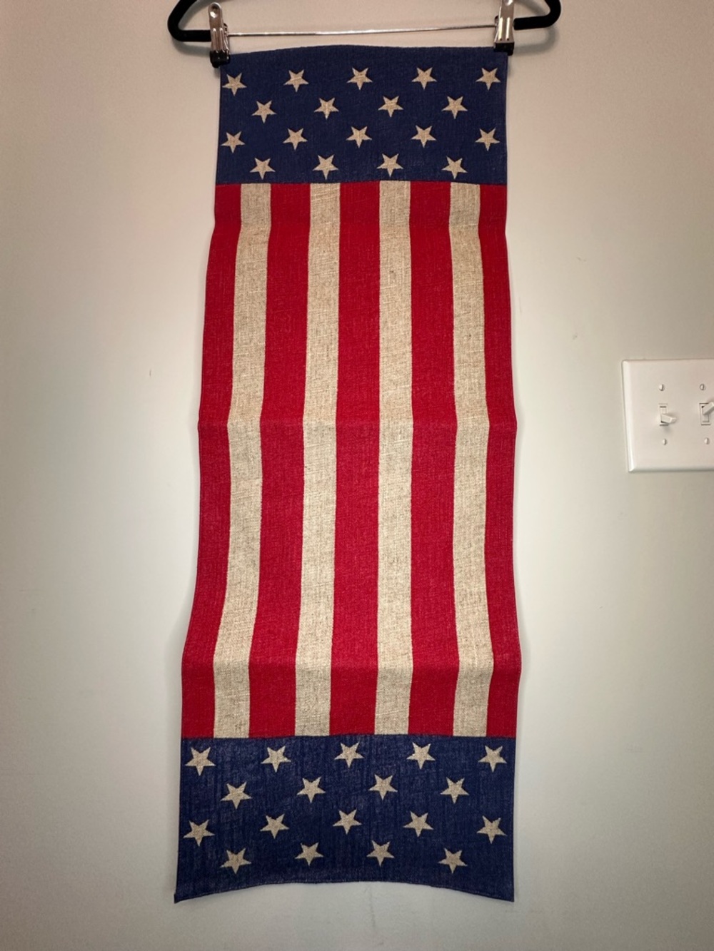 Rustic Burlap Patriotic American Flag Stars Stripes Table Runner